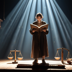 **

A storyteller standing on a stage bathed in light, holding an open book.  Faint legal symbols (scales, gavels) are subtly incorporated into the background light.  The scene evokes a sense of creativity within boundaries, hinting at legal responsibilities.

**
