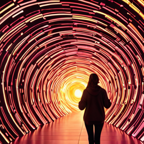 Home 23 A person standing amidst a swirling vortex of glowing digital screens, fragmented data, and an overwhelming flood of information. One vibrant, clear pathway of light emerges, leading to an emotionally resonant scene: a close-up of hands connecting over a product that emanates warmth and joy, symbolizing a brand's authentic, human-centric story cutting through the noise. The style should capture the dynamic, fast-paced aesthetic of short-form video platforms like TikTok or Instagram Reels, highlighting the power of emotional connection in the digital age. Cinematic lighting, shallow depth of field, vivid colors.