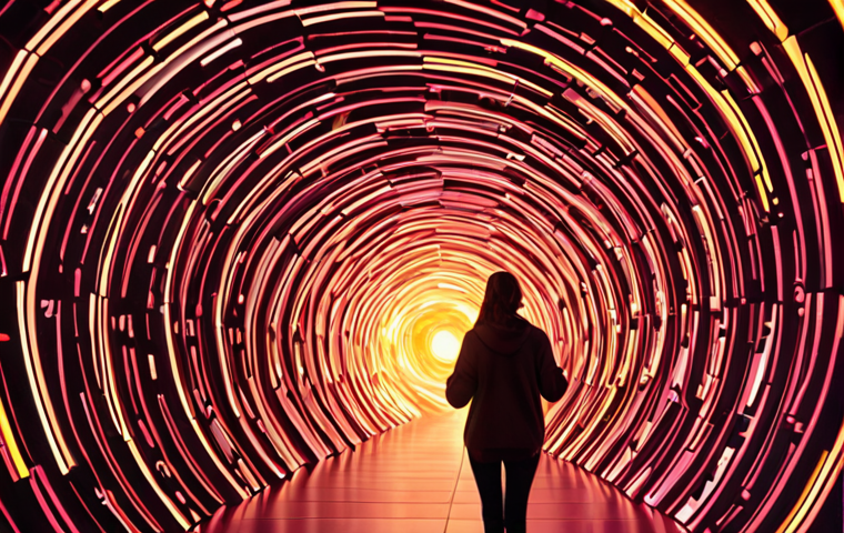 A person standing amidst a swirling vortex of glowing digital screens, fragmented data, and an overwhelming flood of information. One vibrant, clear pathway of light emerges, leading to an emotionally resonant scene: a close-up of hands connecting over a product that emanates warmth and joy, symbolizing a brand's authentic, human-centric story cutting through the noise. The style should capture the dynamic, fast-paced aesthetic of short-form video platforms like TikTok or Instagram Reels, highlighting the power of emotional connection in the digital age. Cinematic lighting, shallow depth of field, vivid colors.