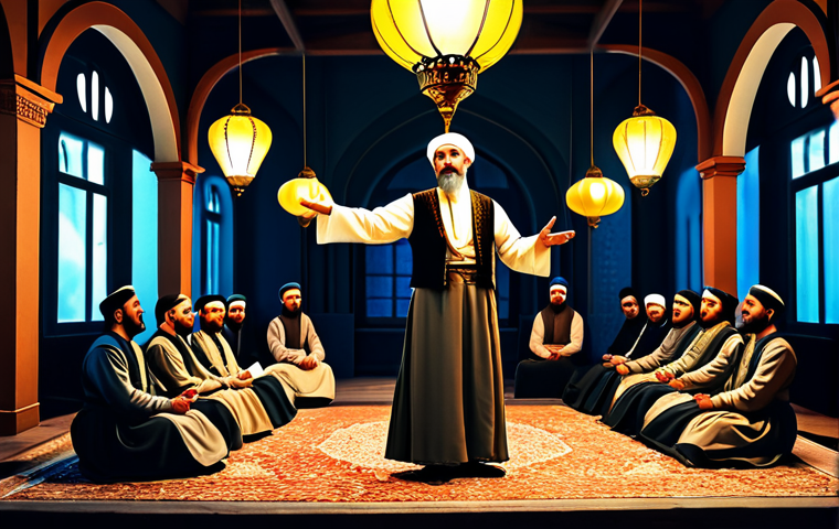 **
A Turkish storyteller, "meddah," in traditional Ottoman attire, fully clothed, performing in a coffee house in Istanbul. He's gesturing dramatically, captivating his audience. The scene is warm and inviting, lit by lanterns. Safe for work, appropriate content, modest clothing, professional digital art, perfect anatomy, natural pose, well-formed hands, proper finger count. Family-friendly.
**