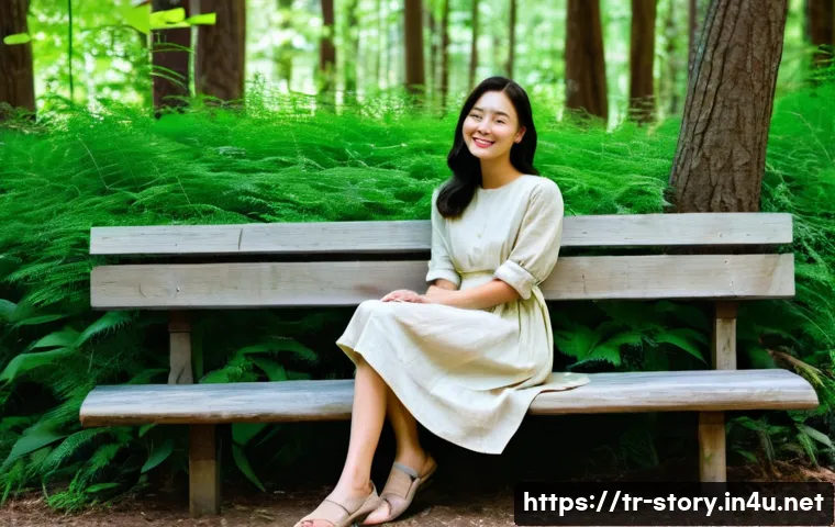 스토리텔러의 일과 생활 균형 - **Prompt: Serene Digital Detox in Nature**
"A young woman in her late 20s, with a gentle smile, ...