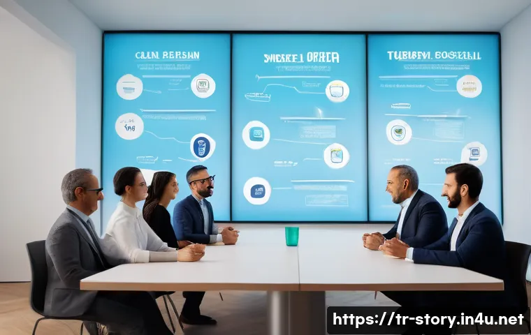스토리텔러로서 커뮤니케이션 능력 강화 - A professional Turkish business meeting scene in a modern office with diverse colleagues engaged in ...