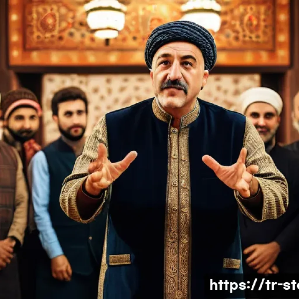 스토리텔러 실기 시험의 핵심 주제 - A confident Turkish storyteller in a traditional Ankara indoor setting, wearing neat casual clothing...