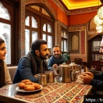 Home 22 스토리텔러 관련 학습 자료와 추천 도서 - A cozy Turkish café scene where a young storyteller, dressed in casual modern clothes, passionately ...