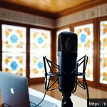 Home 19 스토리텔러의 기본 장비 및 도구 - A professional podcast recording scene set in a cozy home studio in Istanbul, featuring a Turkish ma...
