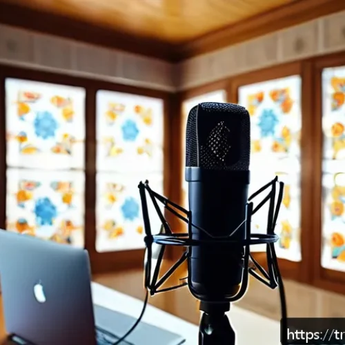 Home 31 스토리텔러의 기본 장비 및 도구 - A professional podcast recording scene set in a cozy home studio in Istanbul, featuring a Turkish ma...