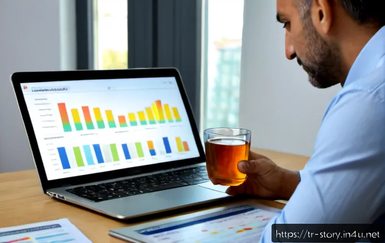 스토리텔러 필기 시험 합격률 분석 - Photorealistic Turkish education analyst reviewing storytelling exam success data at a bright modern...