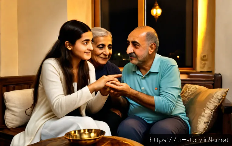 Home 30 스토리텔러와 이야기 구조의 필수 요소 - Photorealistic Turkish storyteller seated in a warmly lit Istanbul living room, expressive hand gest...